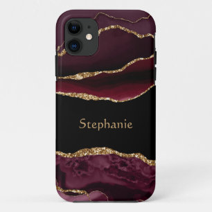 Moderne Bourgondië Goud Agaat Kristal Gepersonalis iPhone 11 Hoesje