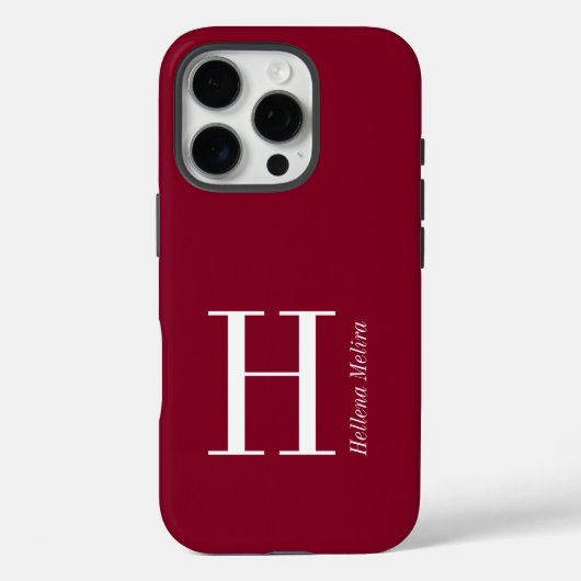 Moderne Bourgondië Monogram Naam Case-Mate iPhone Case (Achterkant)