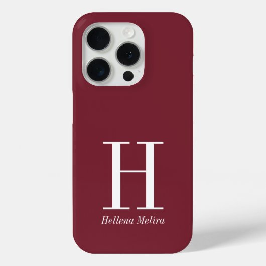 Moderne Bourgondië Monogram Naam Case-Mate iPhone Case (Achterkant)