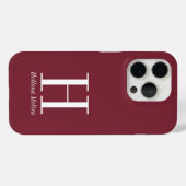 Moderne Bourgondië Monogram Naam Case-Mate iPhone Case (Achterkant (horizontaal))