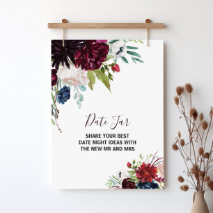 Moderne Bourgondië Navy Blush Bloemendatum Jar Bor Poster