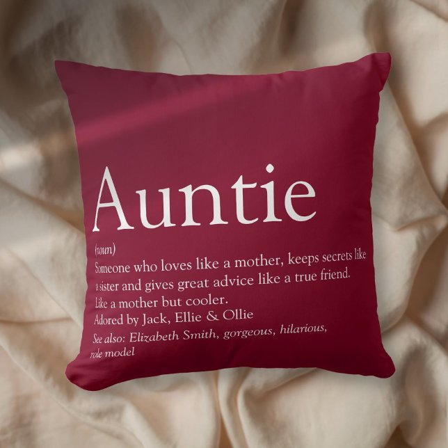 Moderne Bourgondië Ooit de Beste Tante Tante Defin Kussen (Modern Burgundy Best Ever Aunt Auntie Definition Throw Pillow)