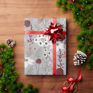 Moderne Bourgondië Wilde Bloemen Elegante Boho B Cadeaupapier