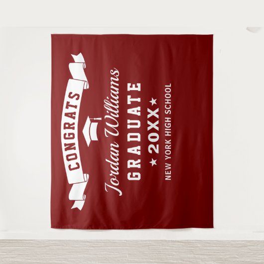 Moderne Bourgondië Witte Afstudeerfoto Achtergrond Wandkleed (Voorkant)