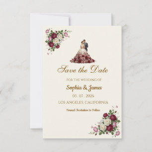 Moderne Bourgondische Bloem Illustratie Foto Save The Date