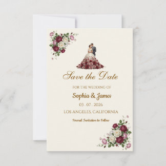 Moderne Bourgondische Bloem Illustratie Foto Save The Date