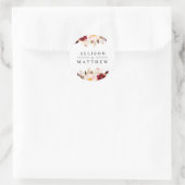 Moderne Bourgondische bloemenbruiloft sticker (Tas)