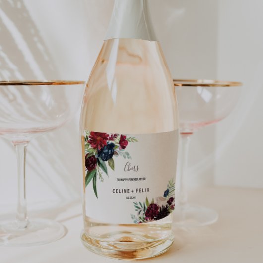 Moderne Bourgondische marine bruiloft mousserende Sparkling Wijnetiket