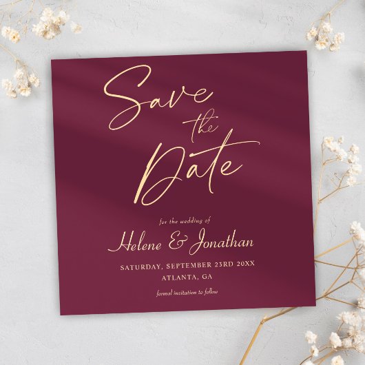 Moderne Bourgondische minimalistische elegante bru Save The Date