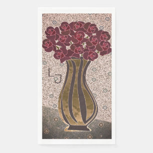 Moderne Bourgondische Roos Bloemen Vaas Monogram H Servet