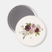 Moderne Bourgondische roze bloemige Waterverf Mono Magneet (Voorkant / Achterkant)