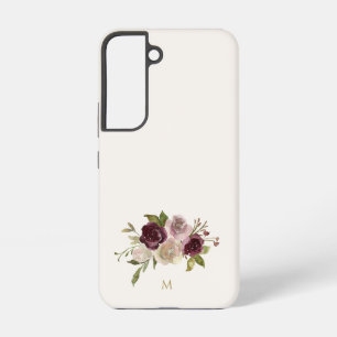 Moderne Bourgondische roze bloemige Waterverf Mono Samsung Galaxy Hoesje
