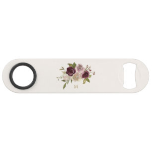 Moderne Bourgondische roze bloemige Waterverf Mono Speed Flessenopener