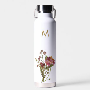 Moderne Bourgondische roze bloemige Waterverf Mono Waterfles