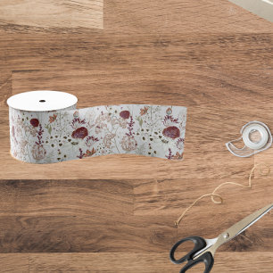 Moderne Bourgondische Wilde Bloemen Elegante Boh Grosgrain Lint