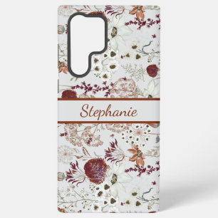 Moderne Bourgondische Wilde Bloemen   Elegante Boh Samsung Galaxy Hoesje