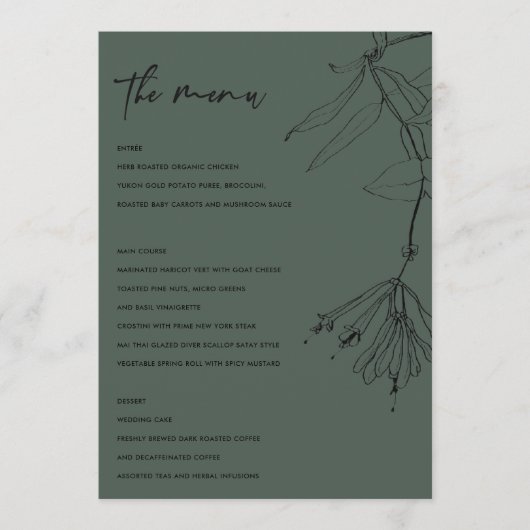 MODERNE BOUTEILLE VERT LIGNE DESSIN MENU FLORAL (Devant)