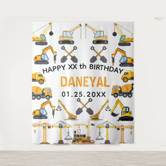 Moderne Bouw Simpele Kinderverjaardag Wandkleed (Voorkant)