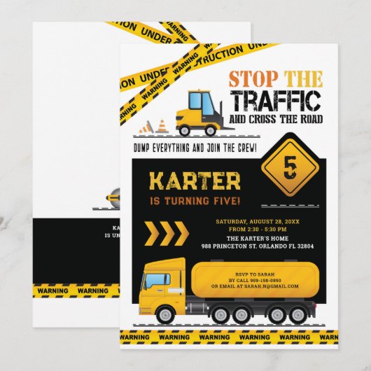 Moderne bouwstenen vrachtwagenfeest kaart (Voorkant / Achterkant)