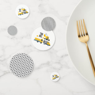 Moderne bouwvoertuigen verjaardagsfeest wordt twee confetti