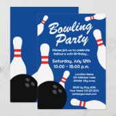 Moderne bowling Verjaardagsfeestuitnodiging sjablo Kaart (Voorkant / Achterkant)