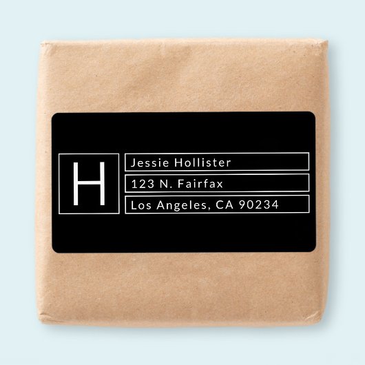 Moderne box Monogram zwart-wit retouradres Etiket