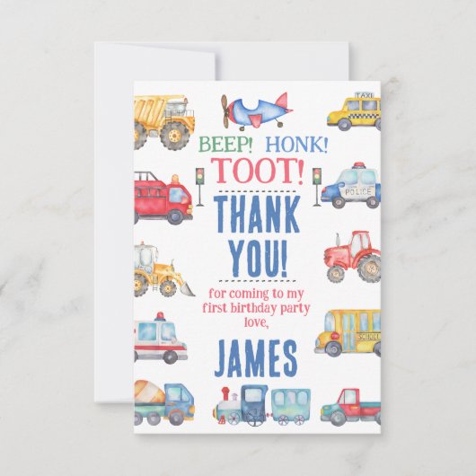 Moderne Boys Transport Carte de remerciements d'an (Devant)