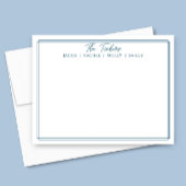 Moderne briefpapier met een blauwe rand en familie notitiekaartje