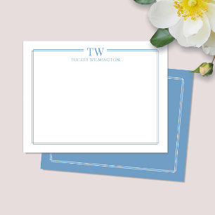 Moderne briefpapier met lichtblauwe rand en twee i notitiekaartje