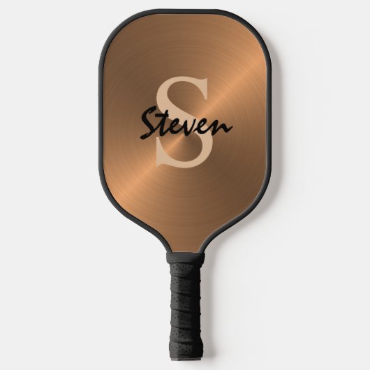Moderne Bronze Gold Metallic Monogram Naam Mannen  Pickleball Paddle (Voorkant)