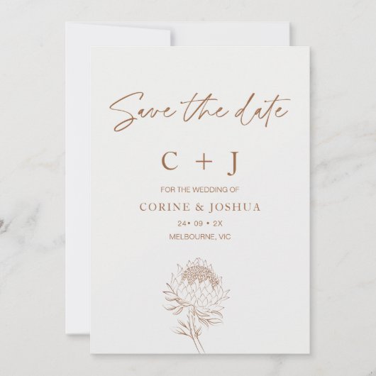 Moderne Brown Line Floral Enregistrer La Carte Dat (Devant)