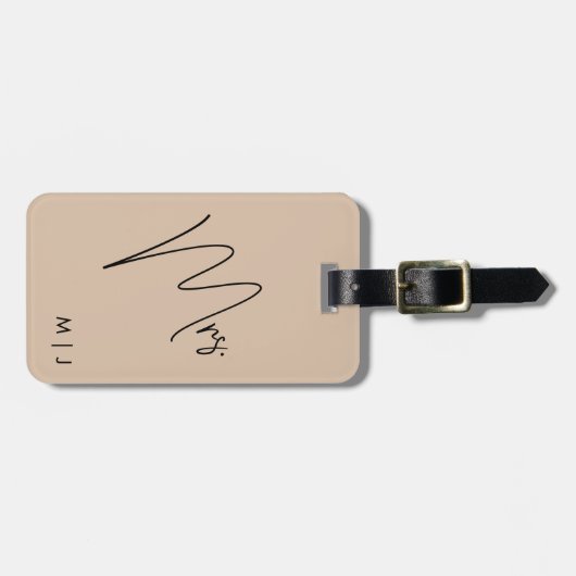 Moderne bruid | Beige + Zwart Script Bagagelabel (Voorkant horizontaal)