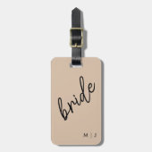 Moderne bruid | Beige + Zwart Script Bagagelabel (Voorkant verticaal)