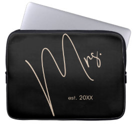 Moderne bruid | Beige + Zwart Script Laptop Sleeve