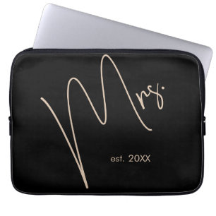 Moderne bruid   Beige + Zwart Script Laptop Sleeve