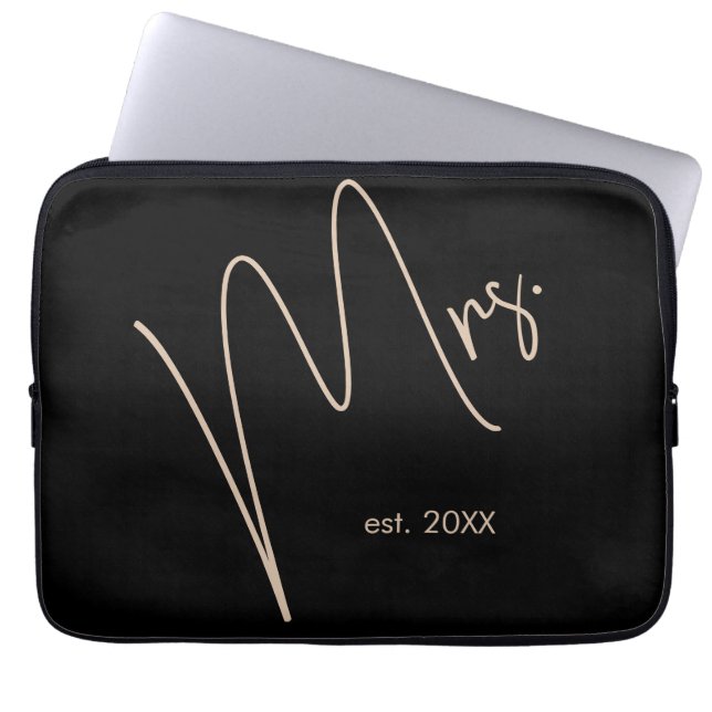 Moderne bruid | Beige + Zwart Script Laptop Sleeve (Voorkant)
