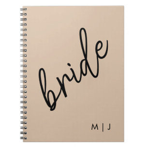 Moderne bruid Beige + Zwart Script Notitieboek