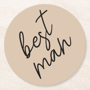 Moderne bruid   Beige + Zwart Script Ronde Kartonnen Onderzetter