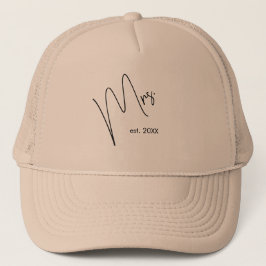 Moderne bruid | Beige + Zwart Script Trucker Pet