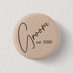 Moderne Bruid Beige + Zwarte Schrift Ronde Button 3,2 Cm