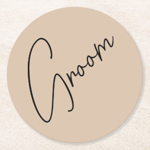 Moderne Bruid   Beige + Zwarte Schrift Ronde Kartonnen Onderzetter