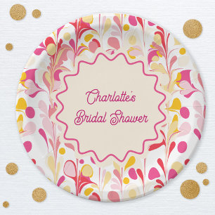 Moderne Bruidsdouche Retro Abstract Roze Golf Papieren Bordje