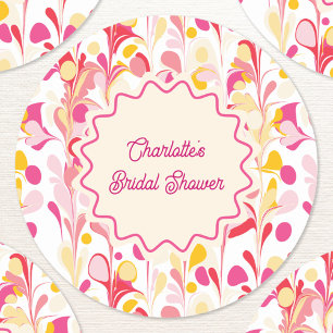 Moderne Bruidsdouche Retro Abstract Roze Golf Ronde Sticker