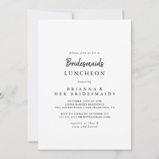 Moderne bruidsmeisjes Luncheon Douche Kaart (Voorkant)