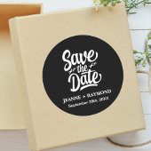 Moderne bruiloft aankondiging Save The Date Zwart Ronde Sticker