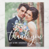 Moderne bruiloft Bedankt Bride Groom Foto Wijn Etiket (Enkel label)