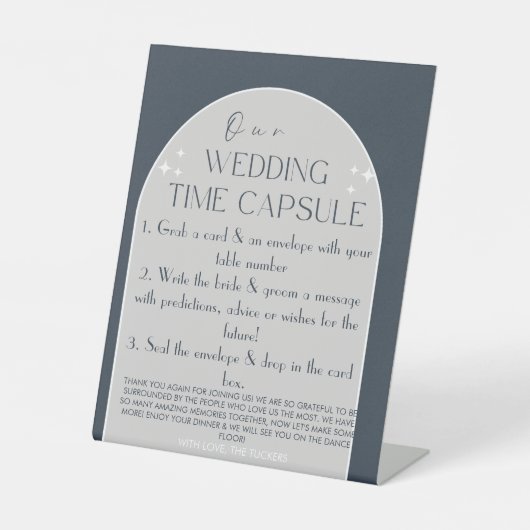 Moderne bruiloft Capsule Pedestal Sign Custom Reclamebord Met Voetstuk (Voorkant)