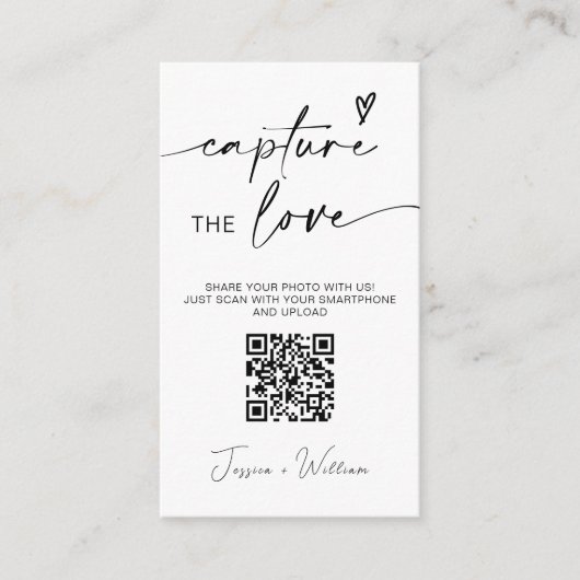 Moderne bruiloft Capture de liefde Qr Code Informatiekaartje (Voorkant)