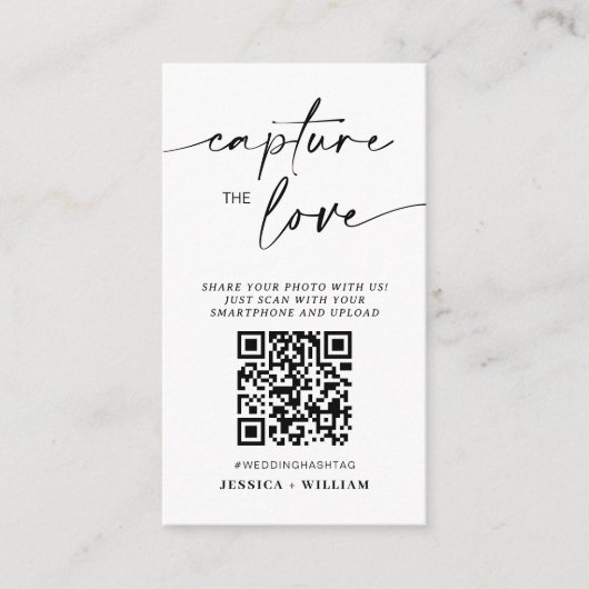 Moderne bruiloft Capture de liefde Qr Code Informatiekaartje (Voorkant)