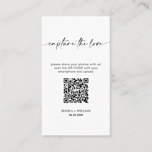 Moderne bruiloft Capture de liefde Qr Code Informatiekaartje (Voorkant)